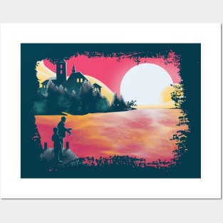 Sunset and fishing view landscape Posters and Art